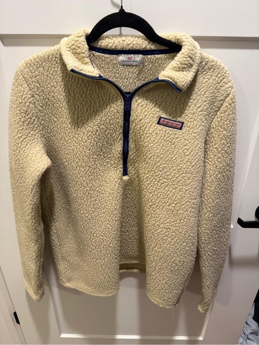 Vineyard Vines Women’s Sherpa Fleece Quarter Zip Pullover Cream Navy M